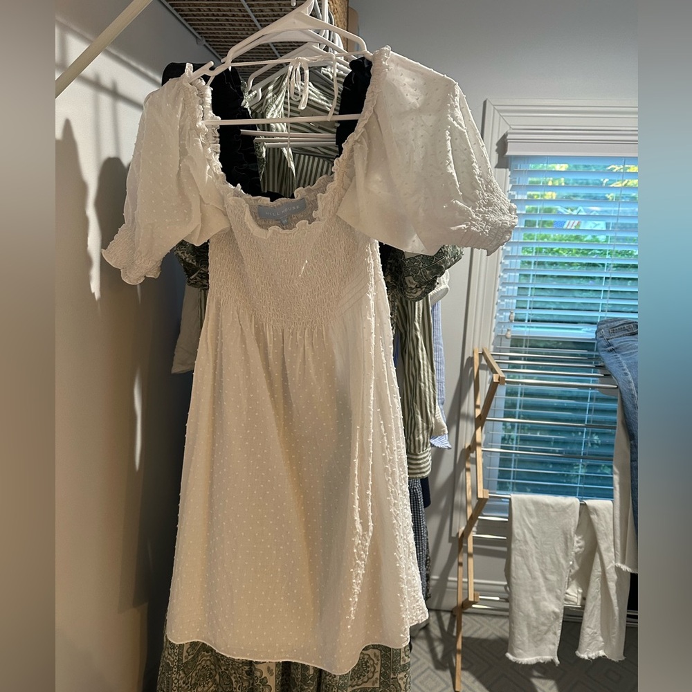 The Athena Nap Dress | White Semi-Sheer Swiss Dot | XS | $65 shipped